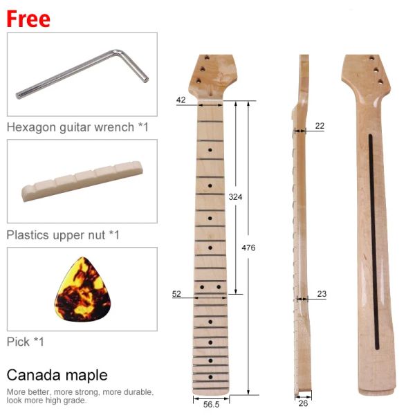 Câbles 6 String ST 22fret Guitare électrique Neck Canadian Maple Bright Light Musical Instrument Modification DIY