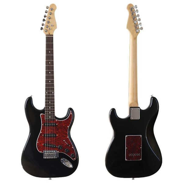 Câbles 6 string st guitare guitare fullwood corps noir finition haute brillance 39 pouces guitare électrique avec planche de protection rouge