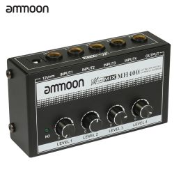 Cables Ammoon MH400 Ultra Lownoise Meli de la mezcla de audio de línea de línea de 4 canales con entradas TS de 1/4 pulgada Control de volumen de salida para guitarra