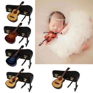 Kabels Babyfotografie Props Mini Musical Guitar Instruments voor pasgeboren foto Sutido Accessories Vintage Photoshoot