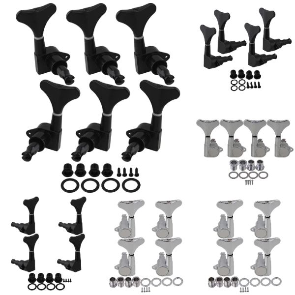 Câbles noirs / chrome 4 têtes de machine gauche / droite pour la guitare basse à 4 cordes