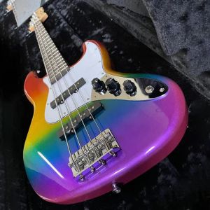 Kabels Kinderen Bass Rainbow Electric Bass Guitar 4 String Short Scale Bass Guitar High Glossy Mini Bass Guitarra