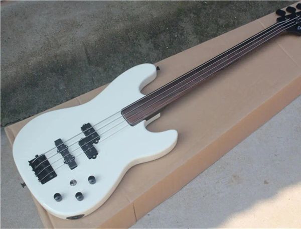 Câbles d'usine lait blanc 4 cordes électriques basse guitare rose basse fretboard manche noires rigides personnalisables