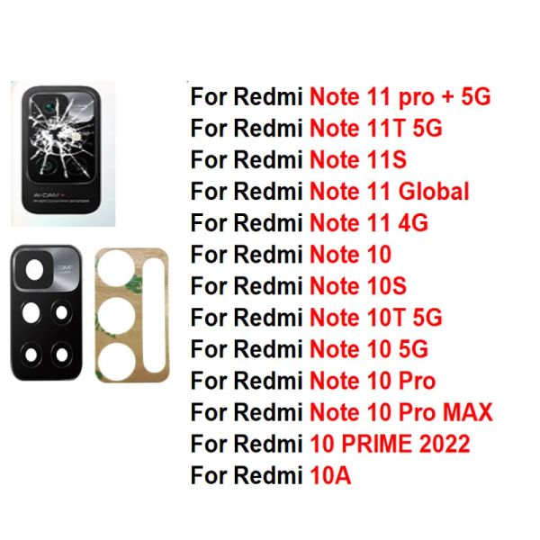 Câbles pour Xiaomi Redmi Note 10 10c 11 11s Pro + Max Prime 10T 11T 10S 10A 4G 5G 2022 BACK ARRIGE CAME CAME CAME LECS avec autocollant de colle