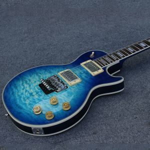 Kabels Hoge kwaliteit LP Custom Blue Quilted Top Electric Guitar met Floyd Rose Tremolo