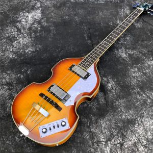 Câbles Hofner 4 Critres électriques Bass Sunburst Flame Maple Hollow Vintage CT violon BB2 Guitare de basse électrique