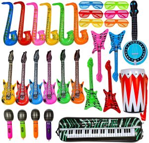 Kabels Ierenbare Rock Star Toy Set Iagable Musical Guitar Piano Saxophone Balloons Props 80s Party Concert Theme Party Decorations