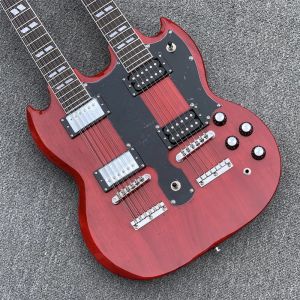 Kabels in voorraad nieuwe aankomst aangepaste dubbele nek gitaar G 1275 model elektrische gitaar topkwaliteit in wijnrode onmiddellijke levering