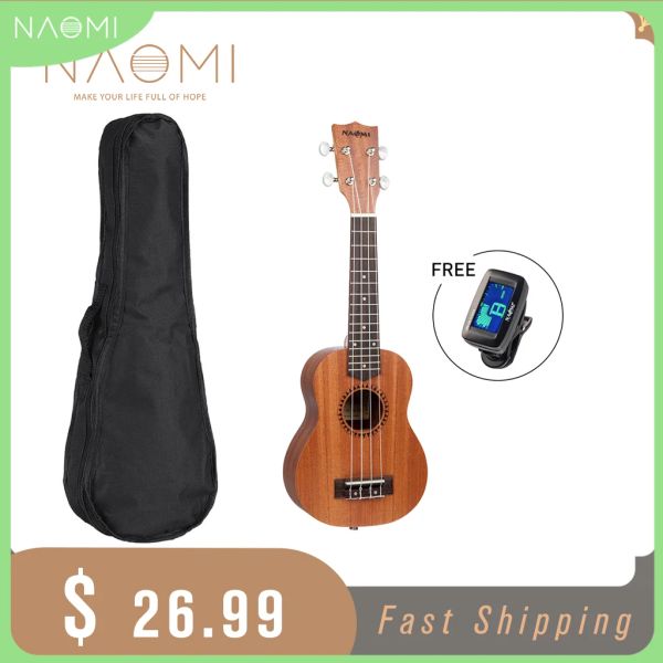 Cables Naomi Ukulele para principiantes Kit de ukelele de soprano de madera de 21 pulgadas Sapele Kit con bolsas de selección de sintonizador