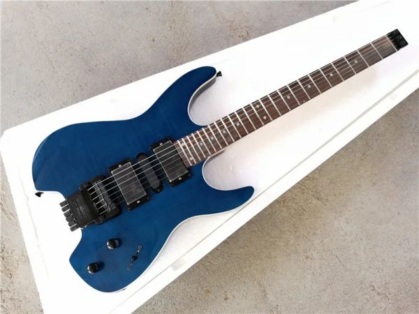 Câbles Guitare électrique sans tête bleu marine avec 3 micros, trémolo, touche en palissandre, quincaillerie noire, fournir des services personnalisés