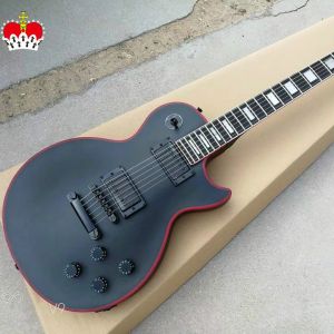 Kabels nieuw !!! Magic Black Color Custom LP elektrische gitaar vaste body ebbenhout met bindende body dubbele zijde rode binding