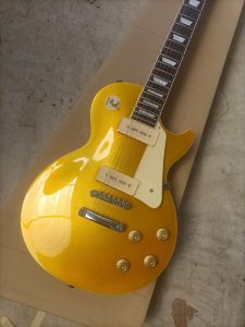 Kabels gratis verzending één stuk hoofd gold top model standaard gitaar custom shop elektrische gitaar mahonie mahonie carrosserie beste kwaliteit p90 gitaar