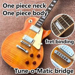 Câbles One Piece Neck One Piece Body Guitar Guitare à Sunburst, Améliorer le taure de guitare Bridge Tiger Flame Guitare Jaune