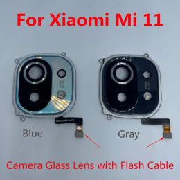 Câbles Cadre de la caméra d'origine pour Xiaomi MI 11 MI11 5G Back Glass Camera Lens avec Flash Flex Cable M2011K2C M2011K2G Pièces de remplacement