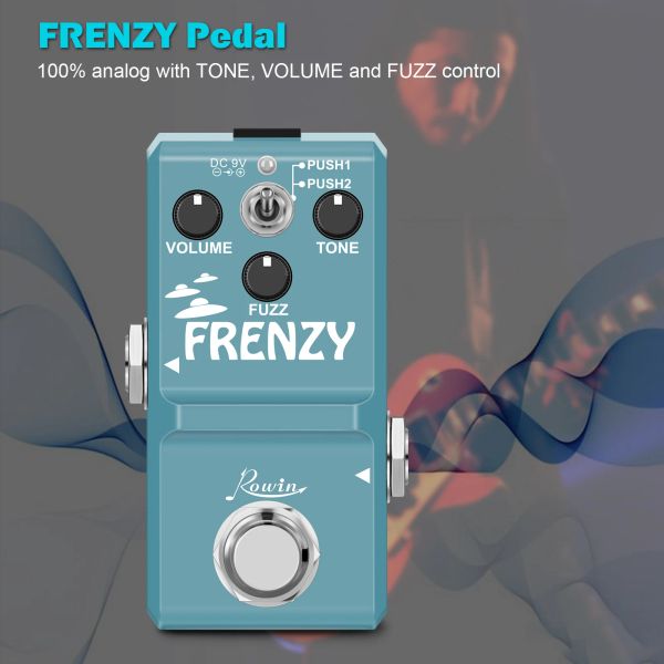 Cables Rowin LN322 Pedal de guitarra eléctrica Frenzy Classic Fuzz Tone Mini Full Metal Shell 2 Modos para bajo