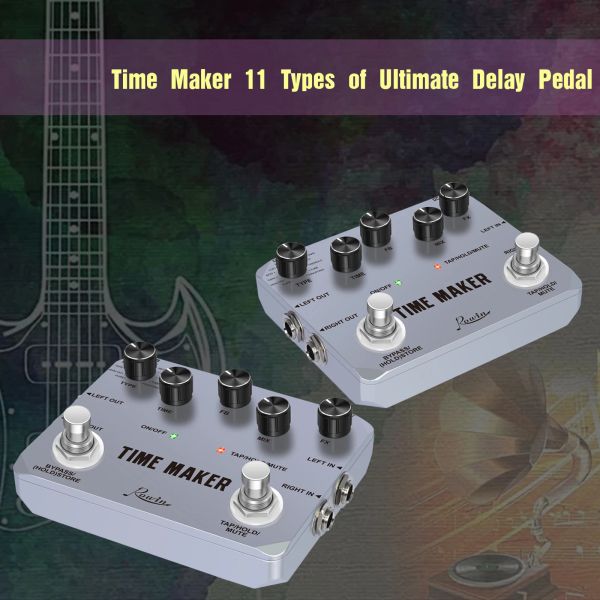 Cables Rowin Time Maker 11 Tipos de último retraso de retraso Efecto de bajo Pedal estereo con tempo de tap