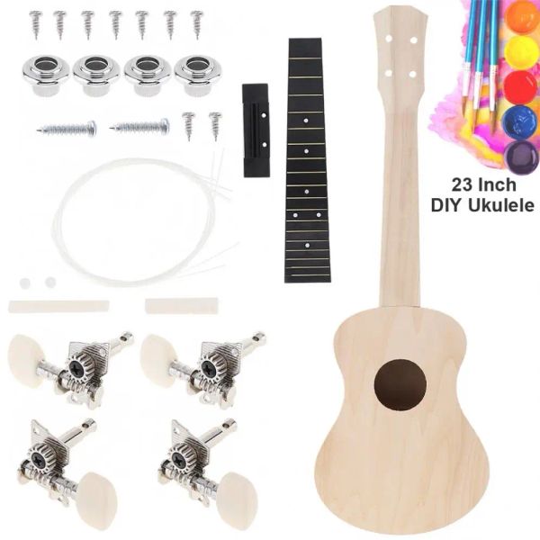 Venta de cables 23 pulgadas Concierto de kit de bricolaje de ukelele guitarra hawaii para pintura manual de la campaña de padres