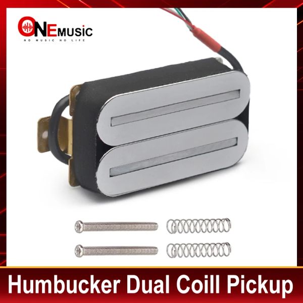 Câbles Silver (Chrome plaqué) Double poteau en acier Humbucker Double Coill Dual Rail Guitar Pickup avec pôle en acier de 57 mm Chrome