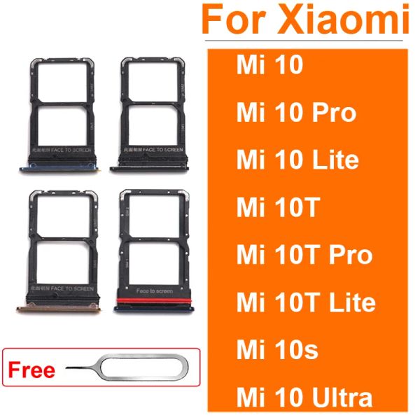 Câbles Sim de bac Sim pour xiaomi mi 10 mi 10 pro 10t lite 10s mi 10 ultra sim plateau de carte à fente adaptateur socket réparation des pièces + broche d'éjection