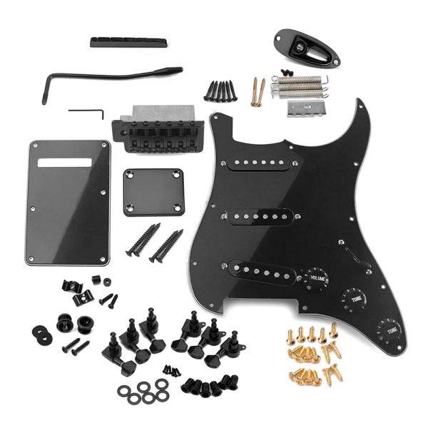 Câbles St Style Guitare Guitare Kit d'accessoires de bricolage Full, y compris les micros PickGuard Bridge SSS et autres accessoires noirs