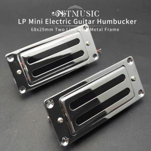 Kabels twee lijn 68x29mm mini elektrische gitaar humbucker pick -up voor LP gitaar zilveren kleur (de nek en brug zijn universeel)
