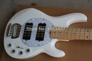 Kabels Groothandel White Music Man 5 Strings Electric Bass Guitar met initiatief voor pickups 9V batterijgitaar 1112