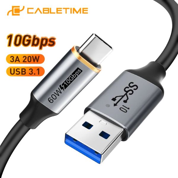 CableTime USB A TO USB C Cable 10 Gbps 3A PVC USB 3.2 60W QC 3.0 TRANSFERT DATA POUR LECLOSION SSD CHARGE DE TÉLÉPHONE SYNC C440