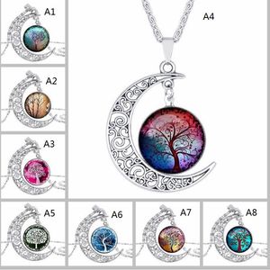 Cabochons Glas Maan Kettingen Voor Vrouwen Mannen Boom Of Life Zodiac Teken Bloem Wolf Nebula Space Galaxy Hanger Kettingen Sieraden GB1182