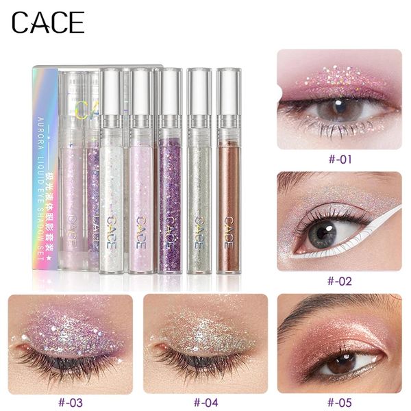 CACE Liquid Eyeshadow Set 5 Piezas Brillo de colores Sombra de ojos Stick Shimmer Eyes Maquillaje Cosméticos