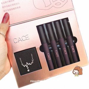 Cace Collier Lip Glaze Set Box 4 pièces Pack liquide rouge à lèvres Set mat brillant à lèvres Saint Valentin cadeau rouge à lèvres anniversaire cadeau ensemble s35d #