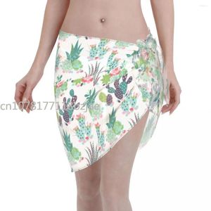 Cactus Floral Women Beach Bikini Cover Up Wrap en mousseline de maillot de bain Pareo Sarong Dress Ups Skirts Swimsuits
