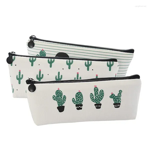 Bolsa de Cactus, estuche lápices dibujos de lona, bolsa de suculentas verdes frescas para útiles escolares para niños, regalos para estudiantes, papelería