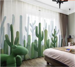 Cactus Window Gordijn Populair Noord-Europa Groene Plant Woonkamer Gordijnen Moderne elegante slaapkamer