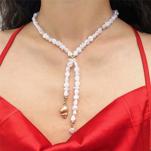 Cadena larga perlas imitacin coreanas, kraag Colgante Concha de aleacin bohemio para boda