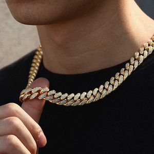 Cadenas Hip Hop Bijoux 12mm 18k Plaqué Or Blanc Diamant Glacé Cubain Lien Chaîne De Cou pour Hommes Femmes