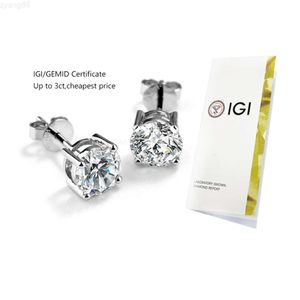 Cadermay Cvd Hpht 0.5ct 1ct 2ct Pendientes de diamantes de laboratorio 14k 10k 4 Prons Tornillo/empuje hacia atrás Perno prisionero solitario de diamante cultivado en laboratorio con Igi