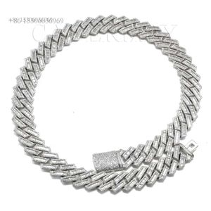 Cadermay D VVS Baguette 18Mm Sier Moissanite Collier Hiphop Glacé Cubain Lien Chaîne Bracelet