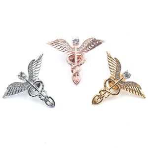 Caduceus Pin Brooch Rhinestone Fashion for Doctor/Nurse/Medical Student Crystal Brooches for Women Jewelry Gift
