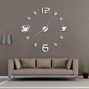 Cafe DIY grote wandklok frameloze gigantische moderne ontwerp koffie mok bean decor keuken horloge 210724