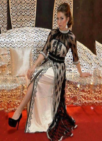 Caftan dubaï arabie dentelle noire caftan robes de soirée avec demi manches perles cristal longue robe longo sur mesure Made3510772