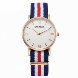 CAGARNY Horloges Damesmode Quartzc horloge Klok Vrouw Rose Goud Ultra Dunne Kast Nylon Horlogeband Casual Ladies273R