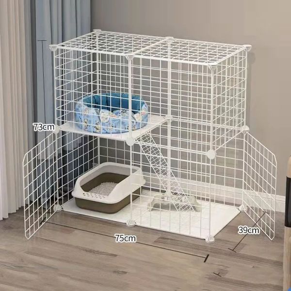 Cages 2 de cage de clôture de chat diy diy 75x73x39cm filmable métal kennel intérieur lapin de lapin de rabbit chien plaque de masse