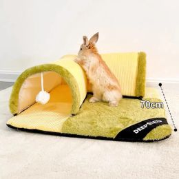 Cages Bunny House Tunnel Hamster Nest Mignon Lapin Queue Tapis De Couchage En Peluche Doux Nid Pad Lapin Dragon Chat Néerlandais Cochon Lit Chaud Maison Animal De Compagnie