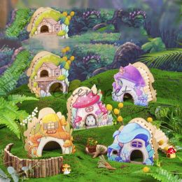 Cages dessin animé peinture conception petit animal de compagnie maison en bois mignon coloré champignon hamster abri maison de couchage rat jouet fournitures de couchage