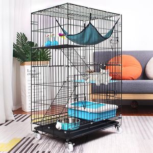 Cages cage à chat pliable en fil de fer, cryptage audacieux, villa à double couche, maison à trois étages, litière pour animaux de compagnie