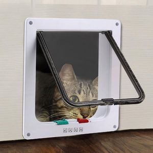 Kooien Kattenluik 4-voudig afsluitbare kattenluikdeur Wit Bruin Huisdierluiken voor katten Honden Geschikt voor deurmuur