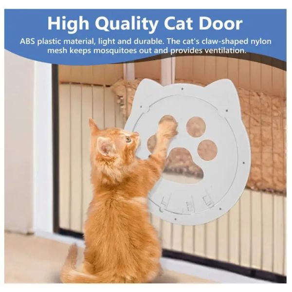 Cages Cat Porte avec imprimé de patte, couverture de sécurité et rabat magnétique pour les portes intérieures et extérieures, porte animale ABS installée sur net