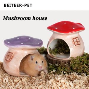 Cages Mignon champignon forme céramique Hamster Cage petit Animal maison nid hérisson Mini Animal lit cobaye Hamster accessoires
