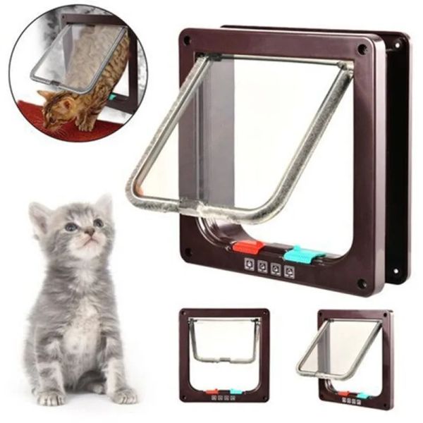 Jaulas Puerta con solapa para perros y gatos con cerradura de 4 vías Puerta con solapa de seguridad para gatos gatitos Puerta para perros pequeños de plástico ABS con solapa para perros y gatos Chip de puerta para mascotas