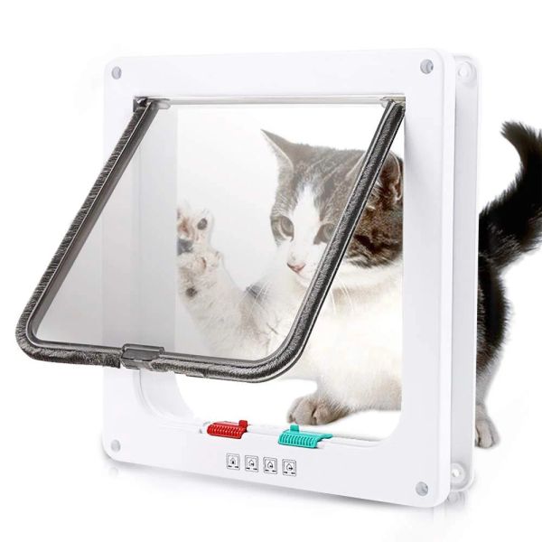 Jaulas Perro Gato Puerta con Solapa Gruesa y Delgada con Cerradura de Seguridad de 4 Vías Puerta con Solapa Gatito Gato Cachorro Puerta de Seguridad Plástico ABS Suministros para Mascotas pequeñas